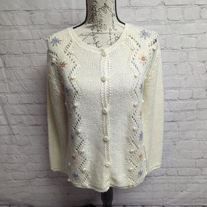 1950s Cream Embroidered Cardigan. Bonnie Lee Division Of Leroy. Medium. 655